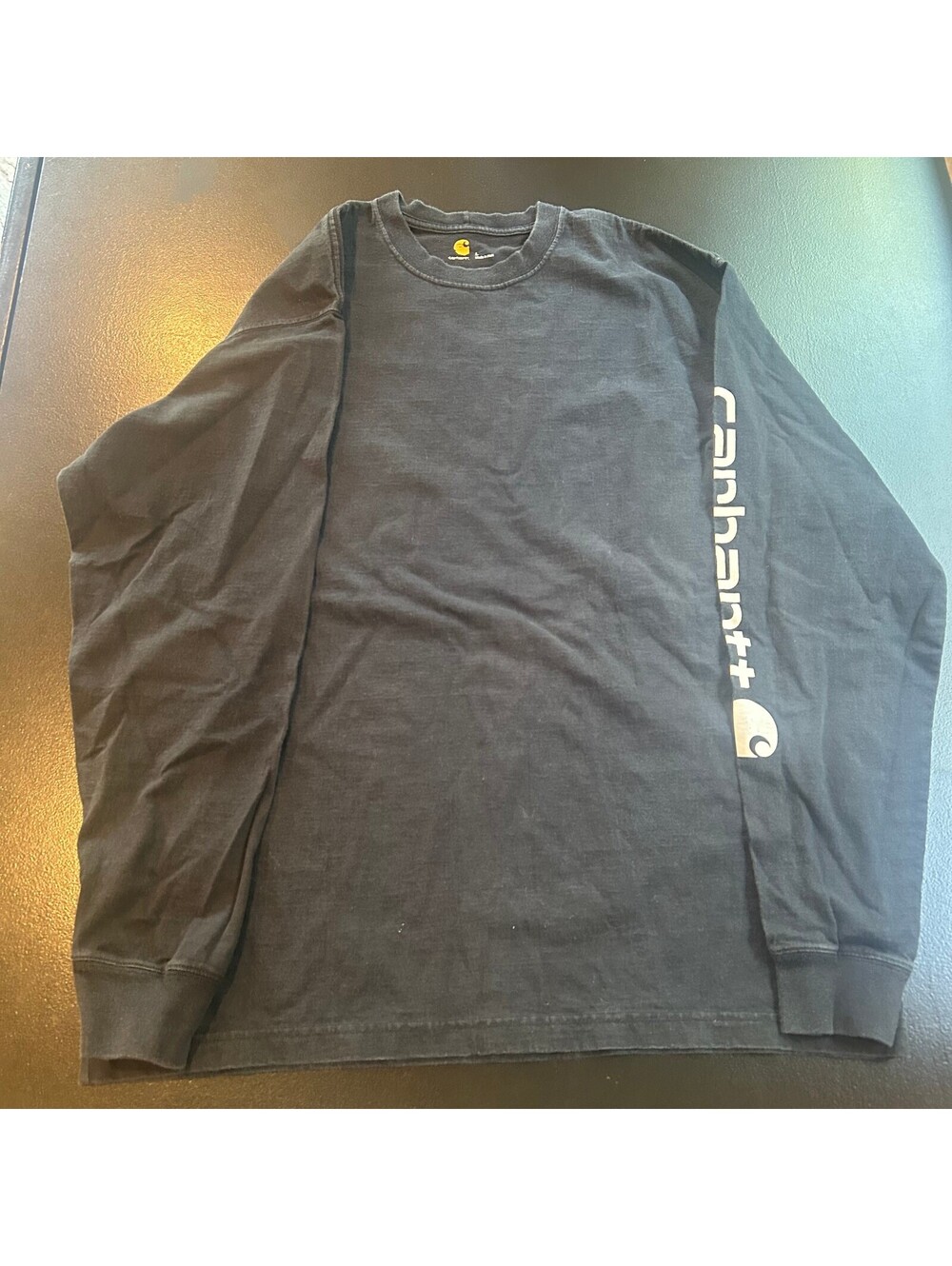 Vintage workwear Carhartt Black Long Sleeve Logo T-Shirt Size L